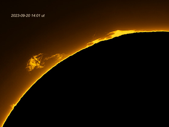 Protuberanzen im Westteil der Sonne 20. Sept. 2023