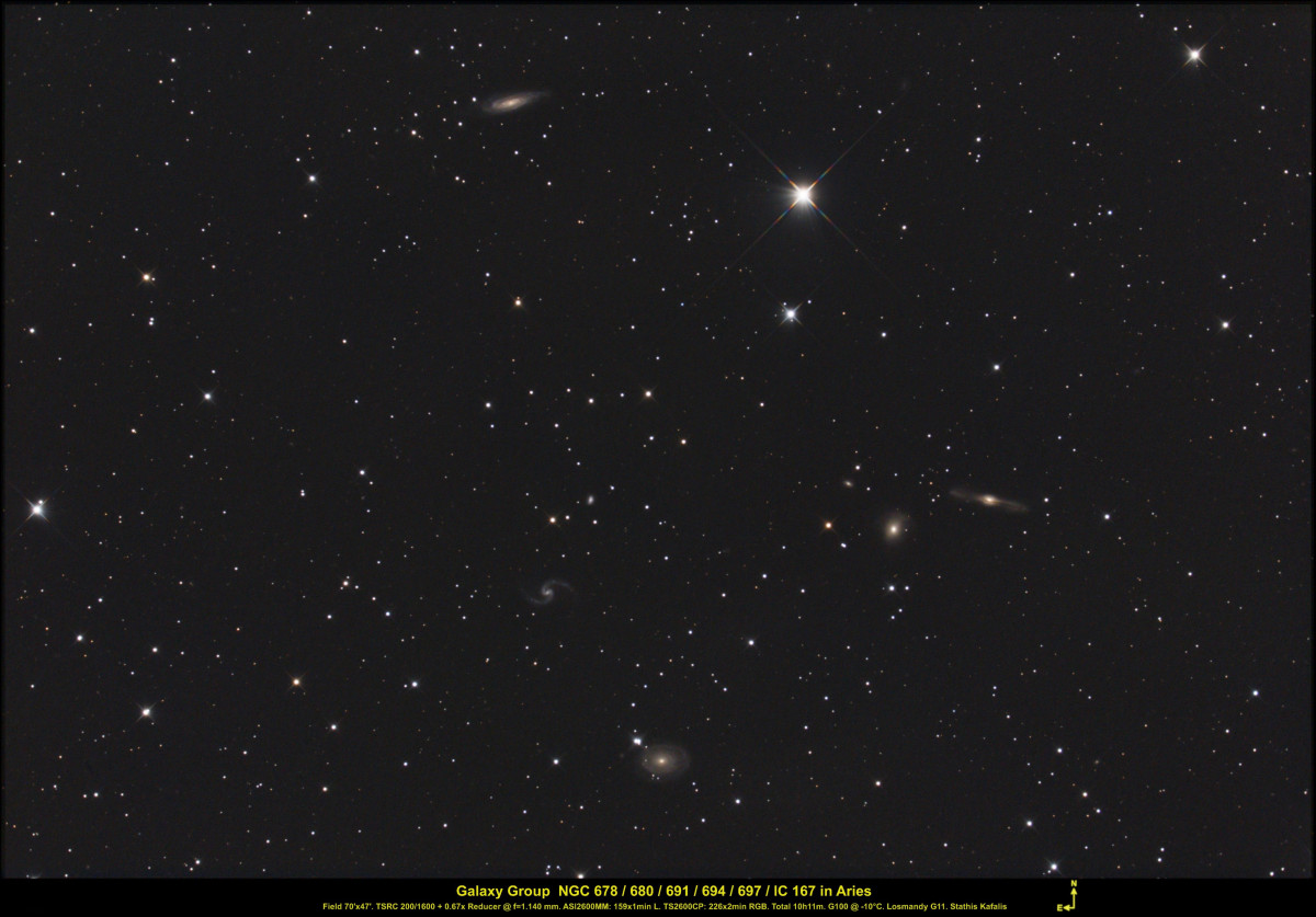 Galaxiengruppe NGC 678 / 680 / 691/ 694 / 697 / IC 167 im Aries