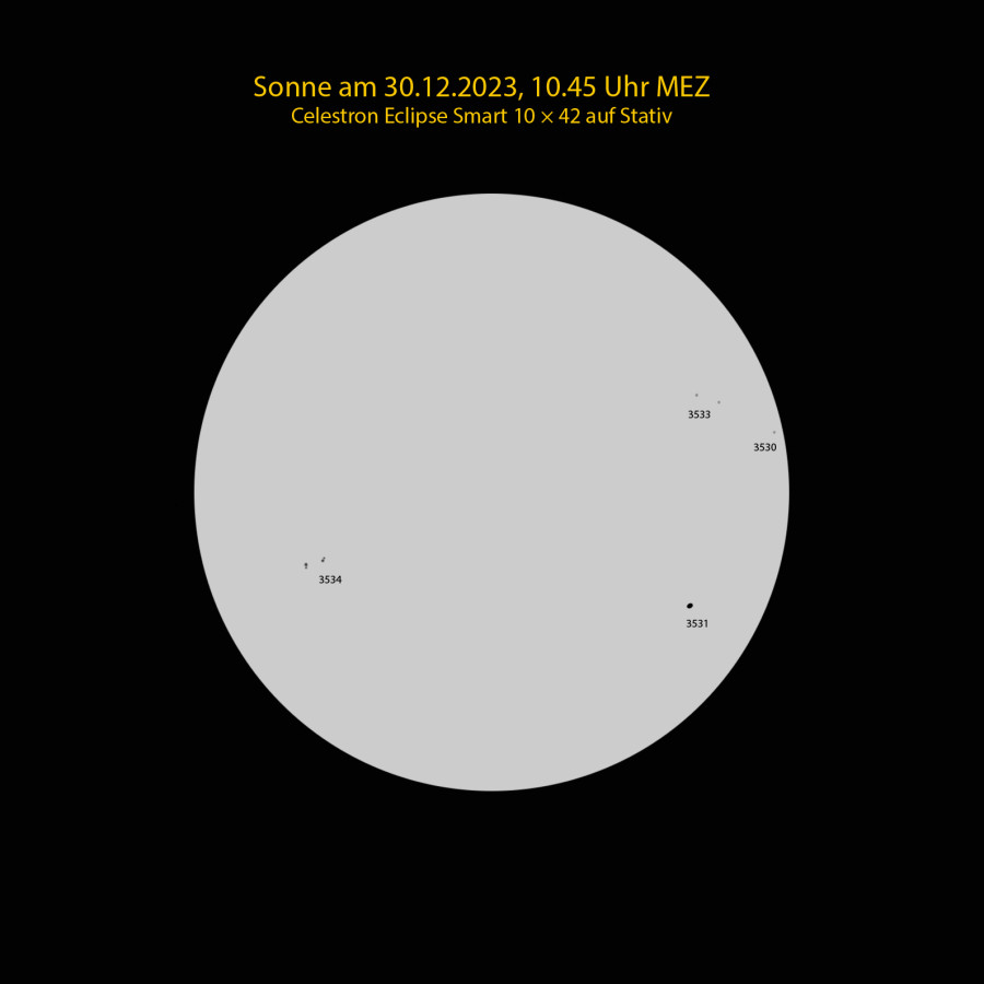 Die Sonne am 30.12.2023 (beschriftet)