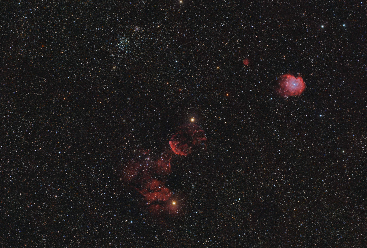 IC 443 (Quallennebel), NGC 2174 (Monkey Head Nebula) und M35 - Weitfeldaufnahme