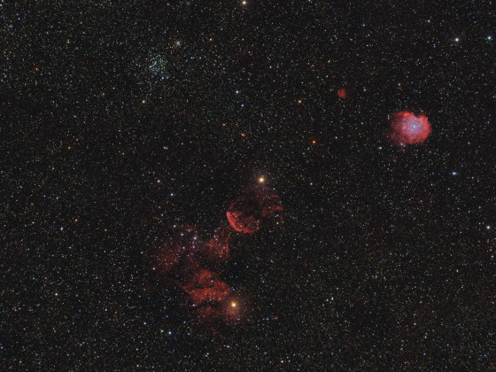 IC 443 (Quallennebel), NGC 2174 (Monkey Head Nebula) und M35 - Weitfeldaufnahme