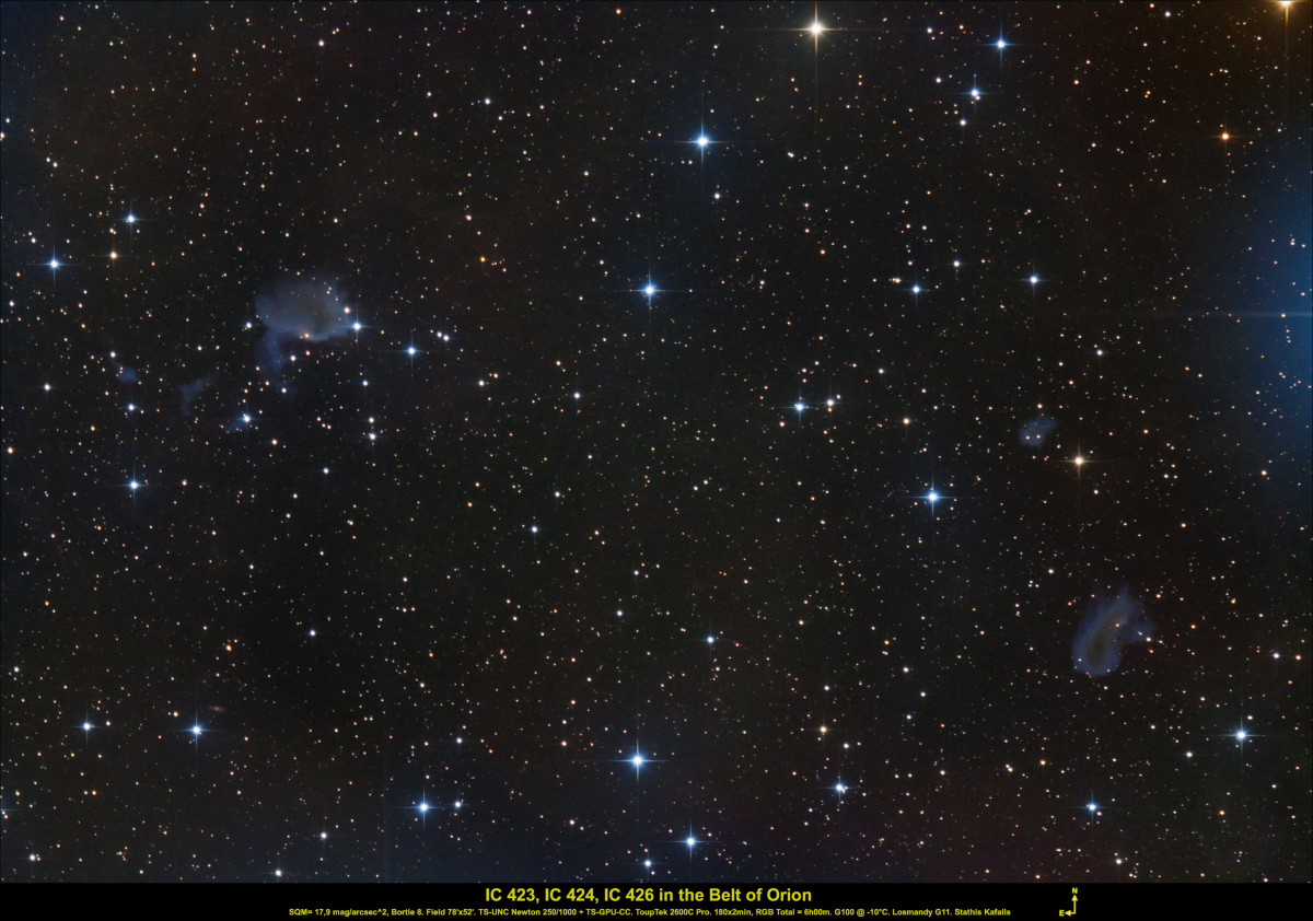 IC 423, IC 424, IC 426 im Gürtel des Orion