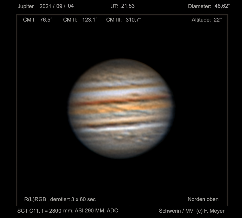 Jupiter in der Nacht vom 4. zum 5. September 2021