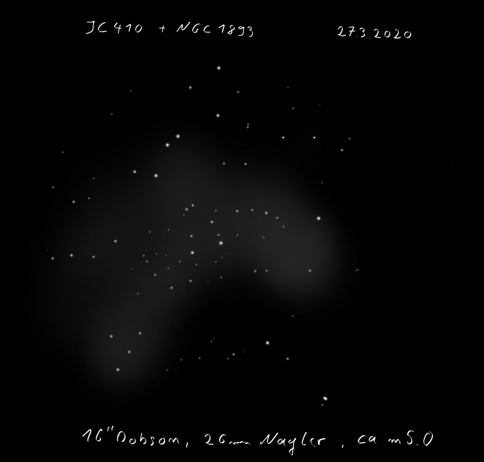 NGC1893 und IC410 im Fuhrmann mit dem 16“er