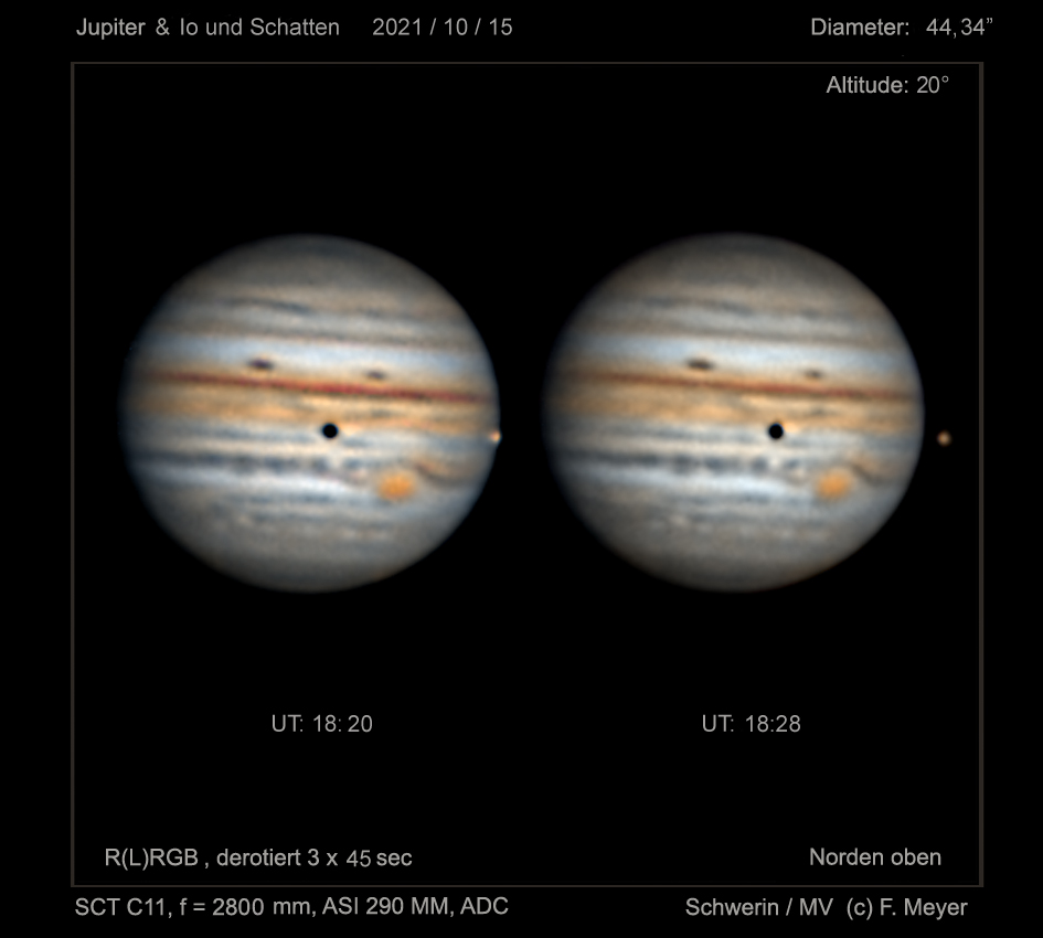 Jupiter & Io mit Schatten am 15.Oktober 2021