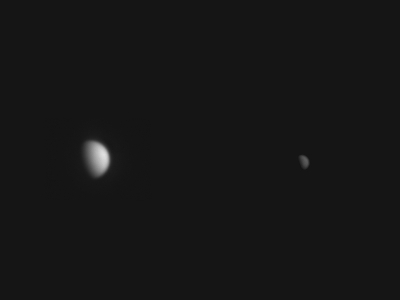 Merkur und Venus am 2021-09-08 13:13 Uhr, Größenvergleich