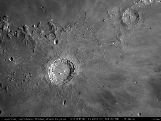 Mond, Copernicus, Montes Carpatus, Eratosthenes, Stadius am 13.03.2022