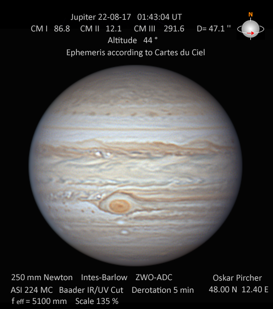 Jupiter mit GFR im ZM, 17.08.2022