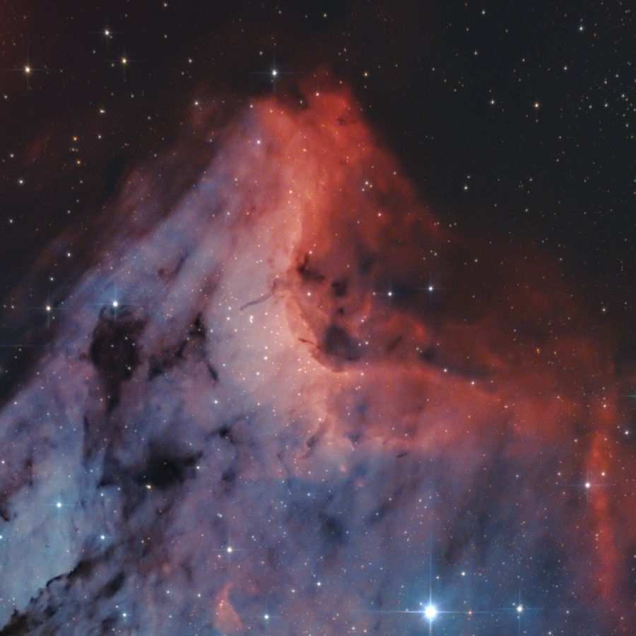 The Pelican Nebula as Ha, Oiii, RGB composition
