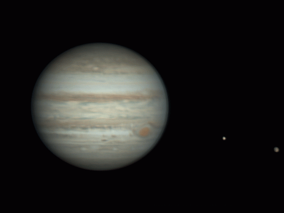 Jupiter und zweieinhalb Monde (Animation)