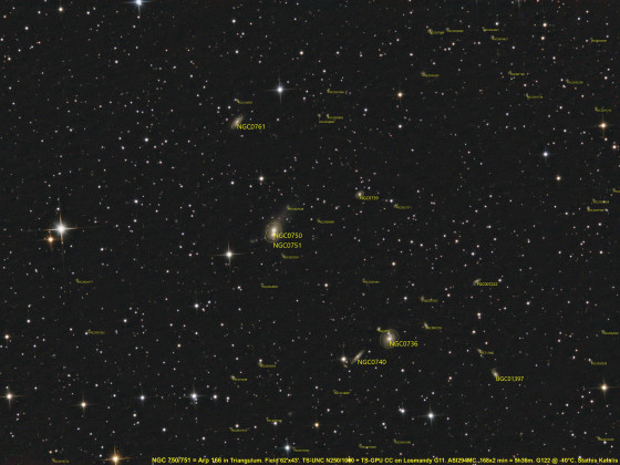NGC 750 / 751 = Arp 166 und Nachbarn Beschriftung