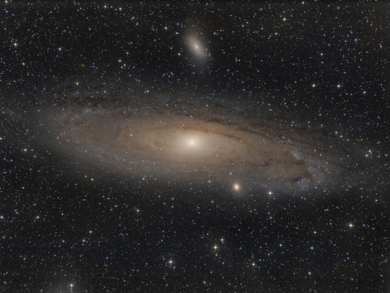M31 mit stark betonten Sternfarben vom September 2022; 6" f/4 Newton bei f/3; 38x4 min + 38x3 min; ohne Filter + l-pro Filter; Canon DSLR;