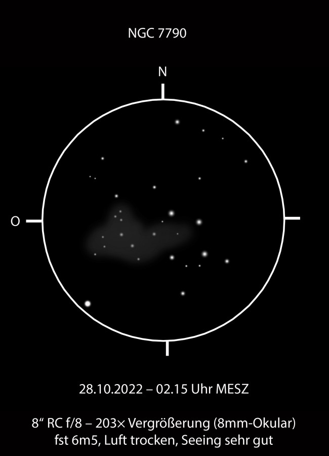 NGC 7790, Teil einer Sternhaufenkette in der Cassiopeia