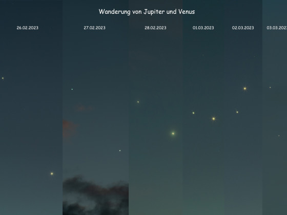 Wanderung von Jupiter und Venus vom 26.02.23 bis 03.03.2023