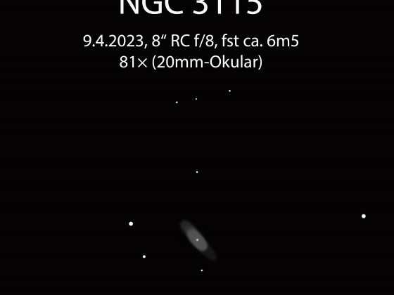 NGC 3115, die Spindelgalaxie im Sextant