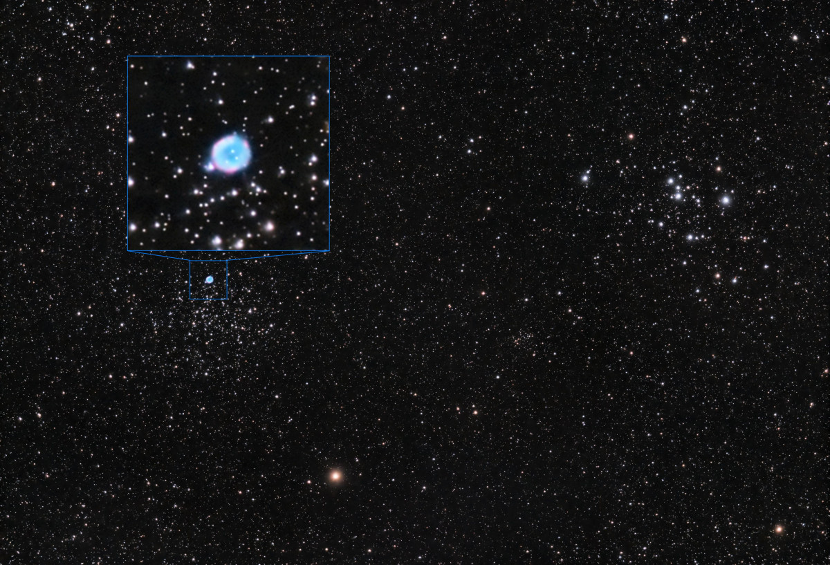 M47, M47 und NGC 2438 mit nur 15 Minuten Belichtungszeit