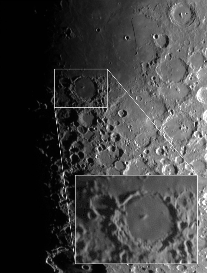 Mond am 29.05.2023 / Lichtstrahl im Krater Hesiodus