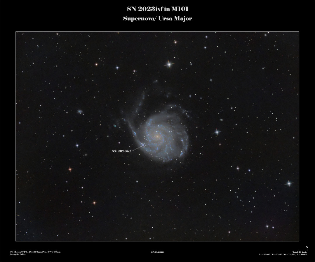 Kurzbelichtete M101 mit SN 2023ixf