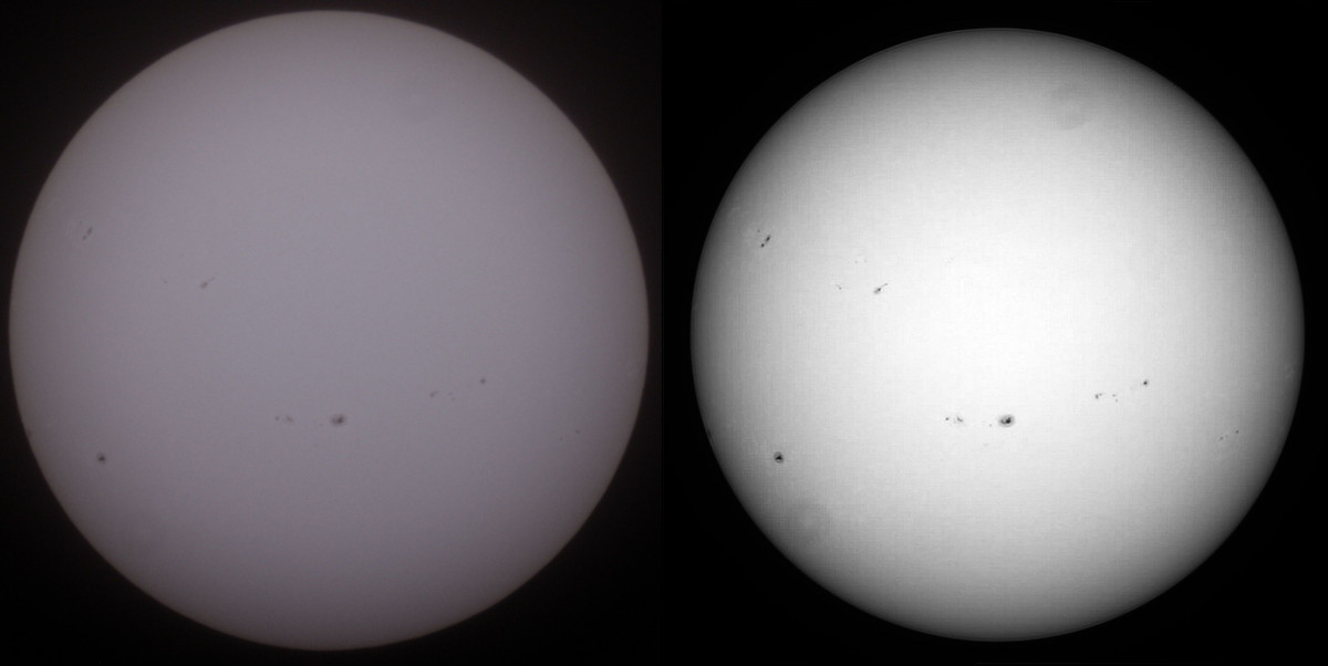 Sonne 19.06.2023 - 8" Newton - Weißlicht - Einzelbild vs. Stack