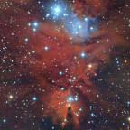 NGC 2264 und Konusnebel mit 8" f/4, Canon DSLR und Schmalbandfilter (IDAS V4) von 2016 und 2019 überlagert; großer Ausschnitt;