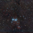 NGC 2264, Konus-Nebel, Trumpler 5 rechts oben, NGC 2261 rechts unten mit 6" Newton bei f/3 unter bortle 8 Himmel, Canon 77da: 148x30 sec mit dem Optolong l-pro Breitband-Filter vom 09.01.24