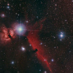 NGC 2024 + B33 Region mit 6" Newton bei f/3 unter bortle 8 Himmel, Canon 77da: 96x30 sec mit dem Optolong l-pro Breitband-Filter vom 08.01.24